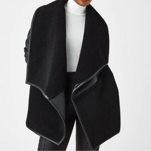 Spanx Drape Front Jacket in Black Ponte Sherpa and Faux Leather